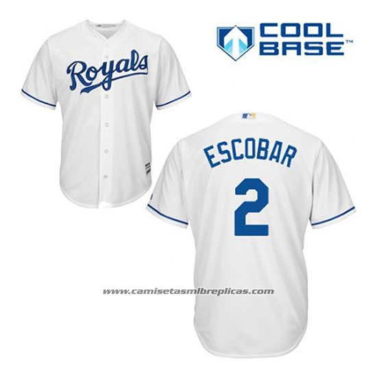 Camiseta Beisbol Hombre Kansas City Royals Alcides Escobar 2 Blanco Primera Cool Base